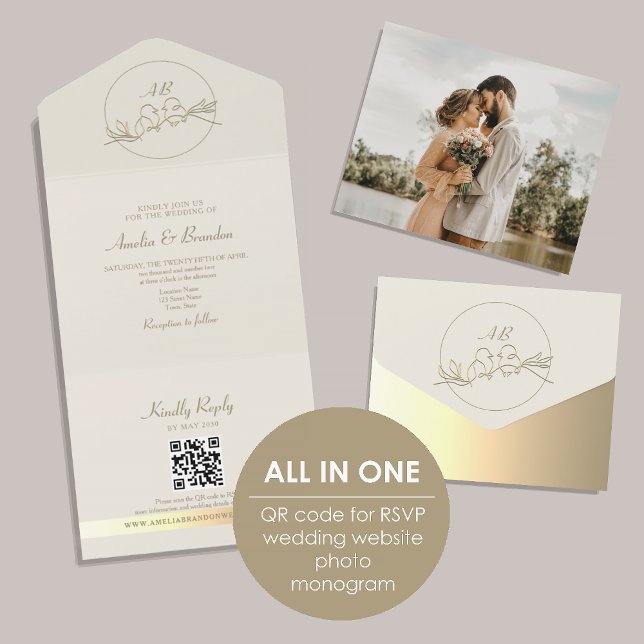 Elegant Gold Monogram Wedding QR Code All In One Invitation (Creator Uploaded)
