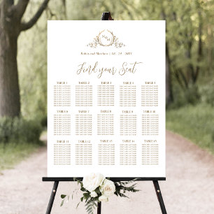 Elegant Gold Monogram Wedding Seating Chart Sign
