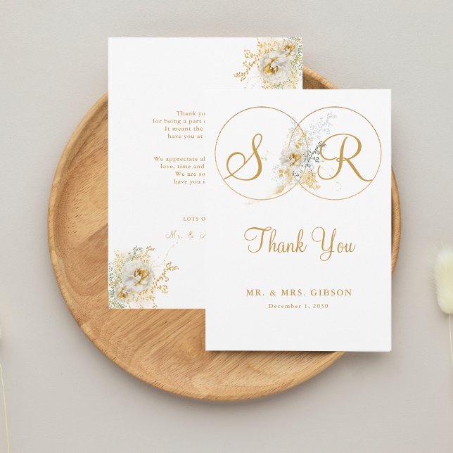 Elegant Gold Monogram Wedding Thank You Card (Creator Uploaded)
