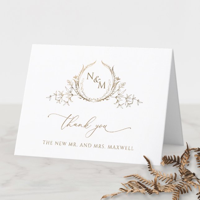 Elegant Gold Monogram Wedding Thank You Card (Creator Uploaded)