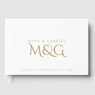 Elegant Gold Monogram White Wedding Sign In Guest Book