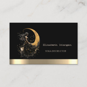 Elegant Gold Moon Girl Black Yoga Business Card