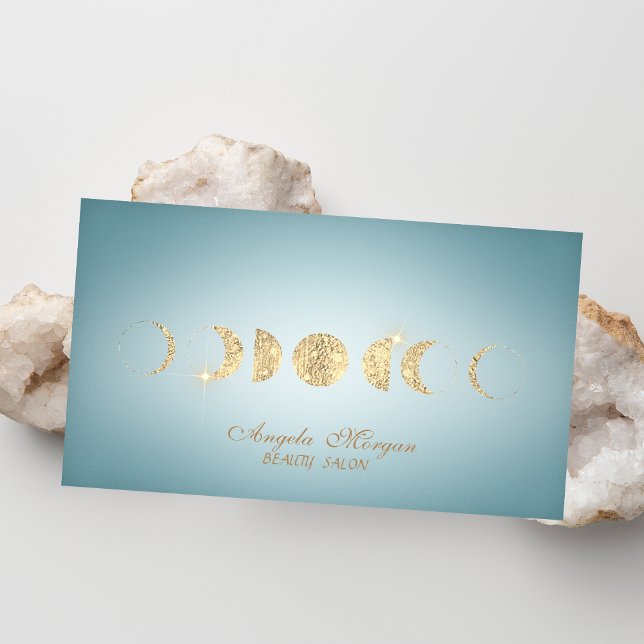 Elegant Gold Moons Blue Business Card (Creator Uploaded)