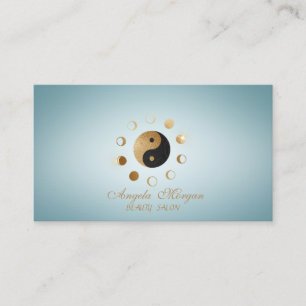 Elegant Gold Moons Ying Yang Blue Business Card