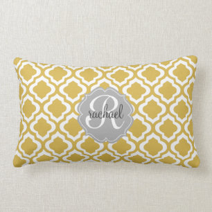 Elegant Gold Moroccan Quatrefoil Personalised Lumbar Cushion