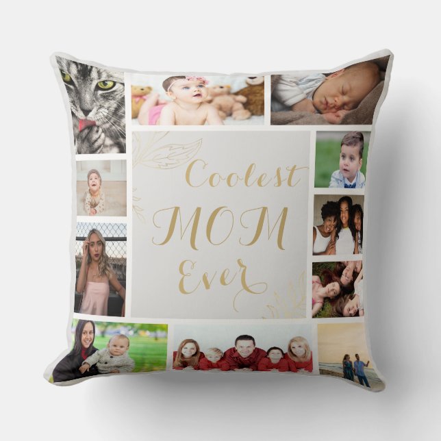 Elegant Gold Mum We Love You Gold Photo Collage Cushion (Front)