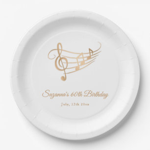 Elegant Gold Music Notes Birthday Paper Plate