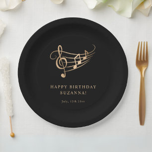 Elegant Gold Music Notes Birthday Paper Plate