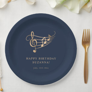 Elegant Gold Music Notes Birthday Paper Plate