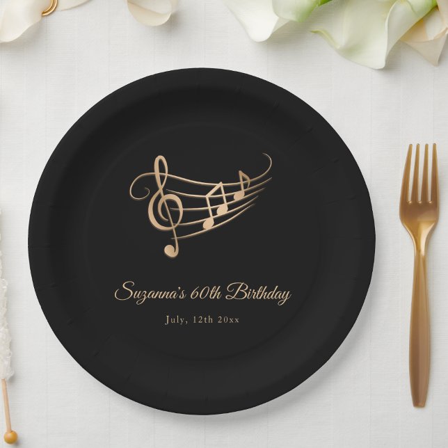 Elegant Gold Music Notes Birthday Paper Plate (Creator Uploaded)