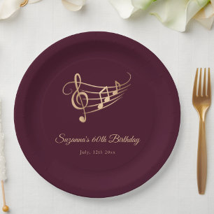 Elegant Gold Music Notes Birthday Paper Plate