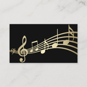 Elegant Gold Music Notes on Black Business Card