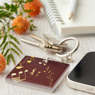 Elegant Gold Musical Notes Key Ring