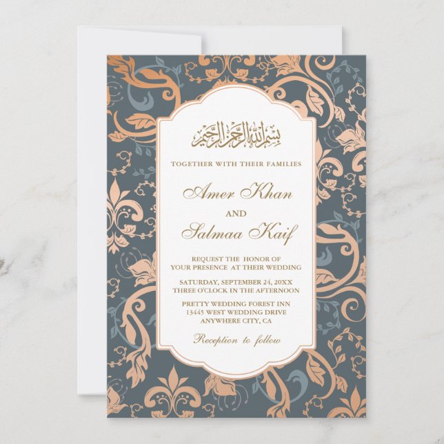 Elegant gold muslim wedding Invitations (Front)
