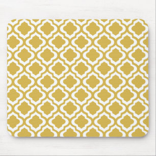 Elegant Gold Mustard Moroccan Quatrefoil Clover Mouse Pad