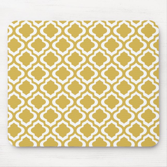 Elegant Gold Mustard Moroccan Quatrefoil Clover Mouse Pad (Front)