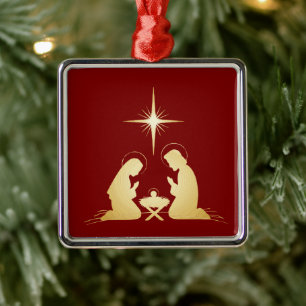 Elegant Gold Nativity Scene   Modern Christian  Metal Tree Decoration