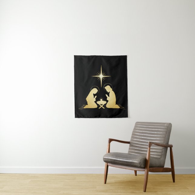 Elegant Gold Nativity Scene | Modern Christian  Tapestry (In Situ)
