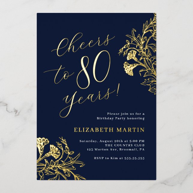 Elegant Gold Navy 80th Birthday  (Front)