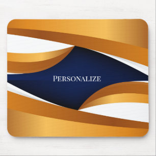 Elegant Gold & Navy Abstract Wave Personalise Mouse Pad