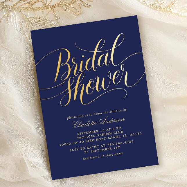 Elegant Gold Navy Blue Bridal Shower Invitation (Creator Uploaded)
