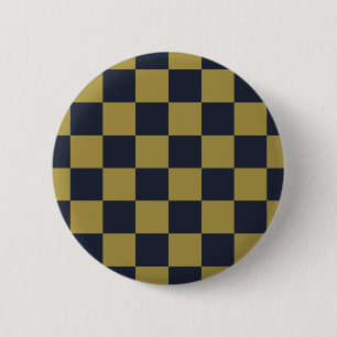 Elegant Gold & Navy Blue Chequered Pattern 6 Cm Round Badge