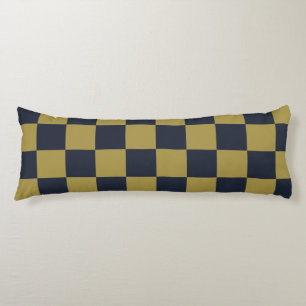 Elegant Gold & Navy Blue Chequered Pattern Body Cushion
