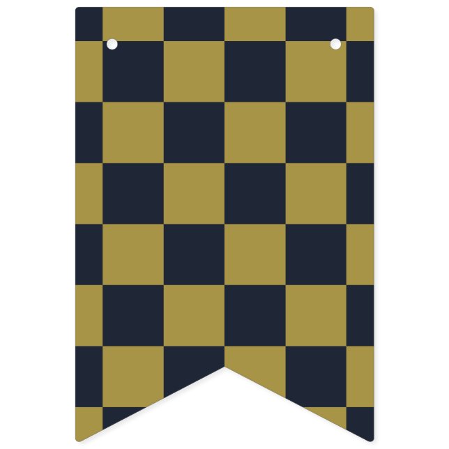 Elegant Gold & Navy Blue Chequered Pattern Bunting (First Flag)
