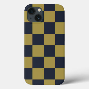 Elegant Gold & Navy Blue Chequered Pattern iPhone 13 Case