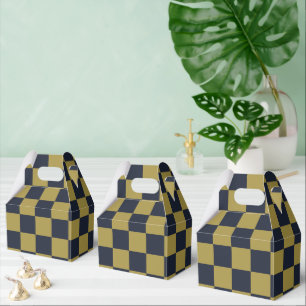 Elegant Gold & Navy Blue Chequered Pattern Favour Box