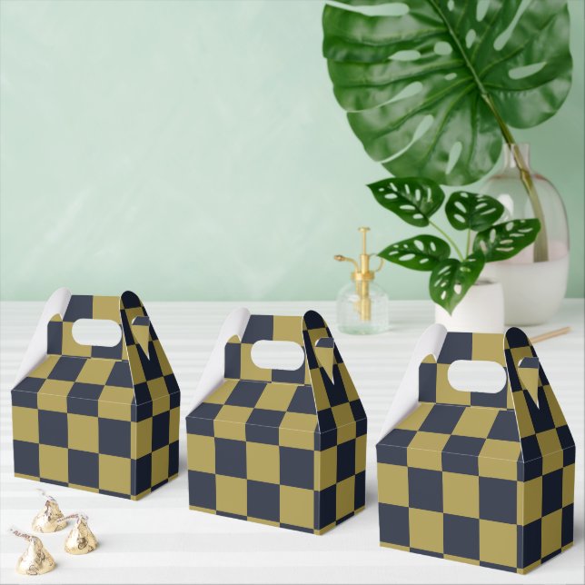 Elegant Gold & Navy Blue Chequered Pattern Favour Box (Multiple)