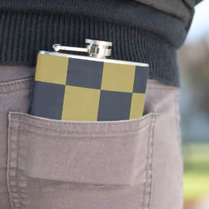 Elegant Gold & Navy Blue Chequered Pattern Hip Flask