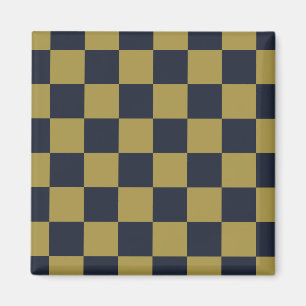 Elegant Gold & Navy Blue Chequered Pattern Magnet