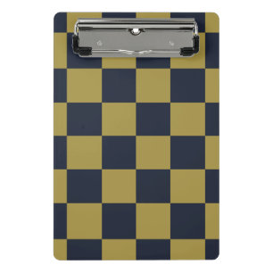 Elegant Gold & Navy Blue Chequered Pattern Mini Clipboard