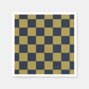 Elegant Gold & Navy Blue Chequered Pattern Napkin