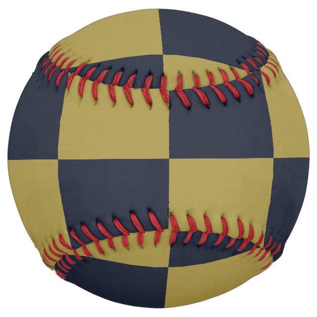 Elegant Gold & Navy Blue Chequered Pattern Softball (Front)