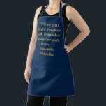 Elegant gold navy blue custom name text quote apron<br><div class="desc">Elegant minimalist modern faux gold and navy blue custom name text phrase quote Apron.

Great for cooks,  chefs,  pottery,  ceramics,  crafts,  work,  kitchen,  baking,  bbq,  grill,  and also businesses and stores,  etc</div>