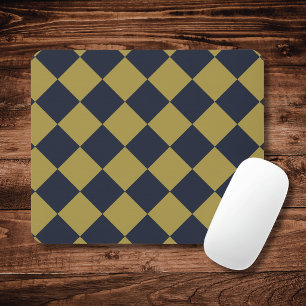 Elegant Gold & Navy Blue Diamond Pattern Mouse Pad