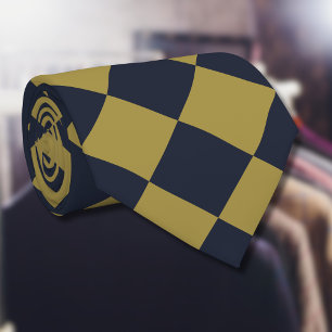 Elegant Gold & Navy Blue Diamond Pattern Tie