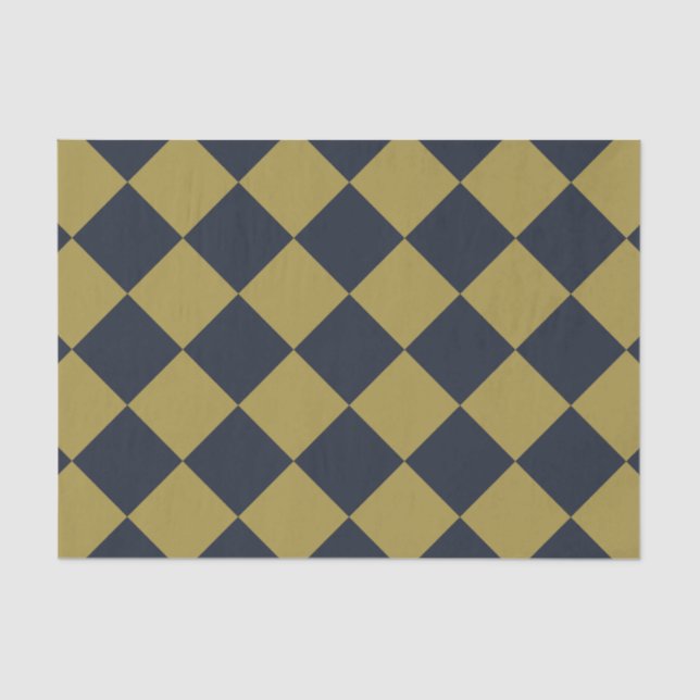 Elegant Gold & Navy Blue Diamond Pattern Tissue Paper (Front)