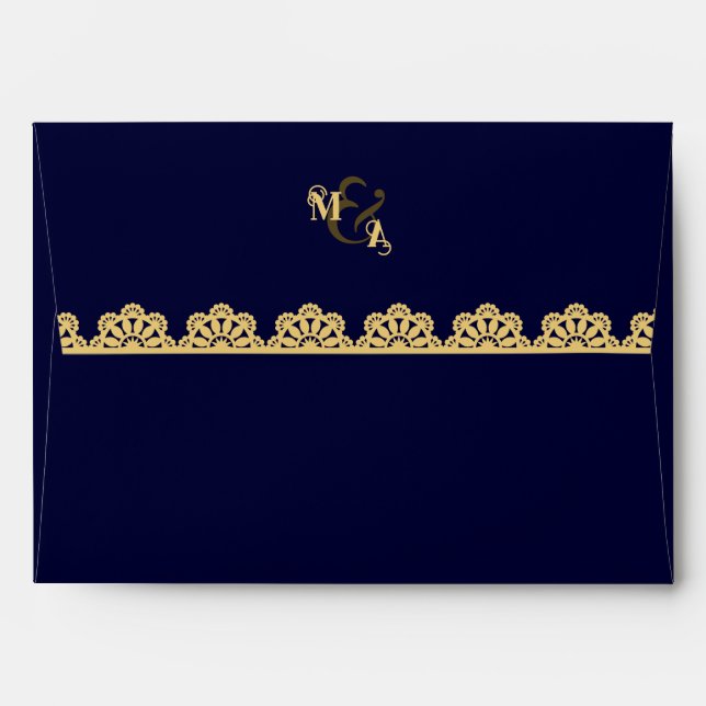 Elegant Gold & Navy Blue Initials Islamic Wedding Envelope (Back (Top Flap))