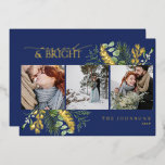 Elegant Gold Navy Blue Married & Bright Photo<br><div class="desc">Elegant Gold Navy Blue Married & Bright Christmas Foil Holiday Card Celebrate your first holiday season as newlyweds with this luxurious "Married & Bright" Christmas card. Designed to reflect the elegance of your union, this card features a stunning blend of deep navy blue and shimmering gold foil, creating a breath-taking...</div>