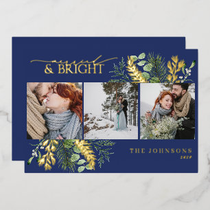 Elegant Gold Navy Blue Married & Bright Photo