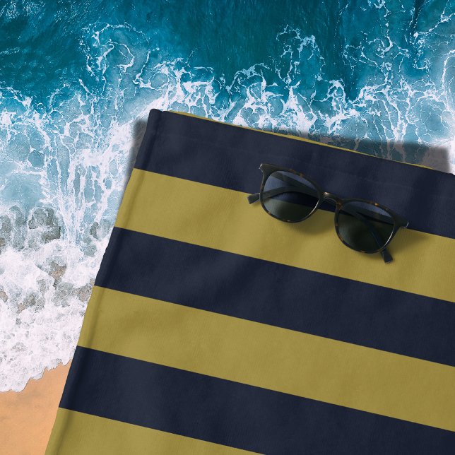 Elegant Gold & Navy Blue Vertical Stripes Beach Towel (Creator Uploaded)