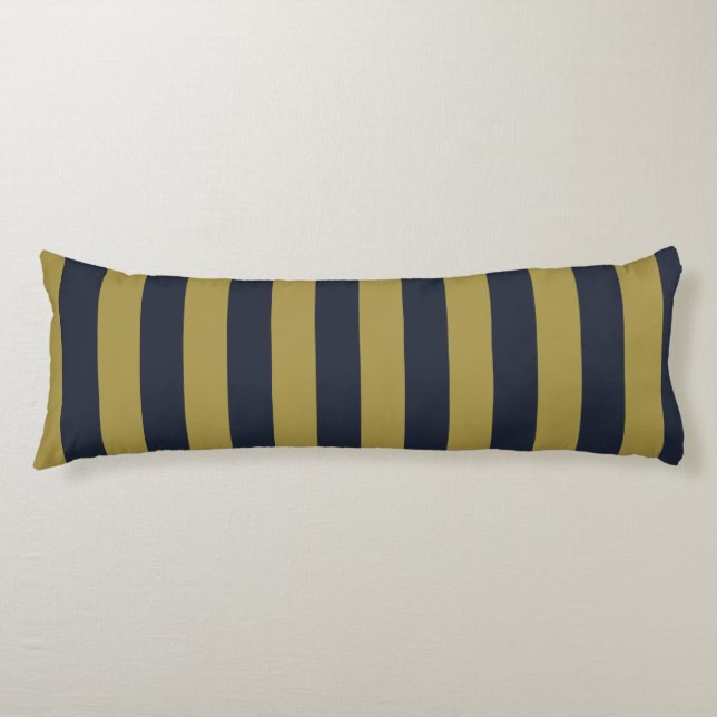 Elegant Gold & Navy Blue Vertical Stripes Body Cushion (Front)