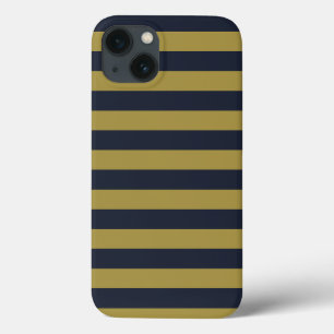 Elegant Gold & Navy Blue Vertical Stripes iPhone 13 Case