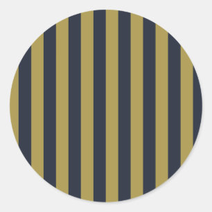 Elegant Gold & Navy Blue Vertical Stripes Classic Round Sticker