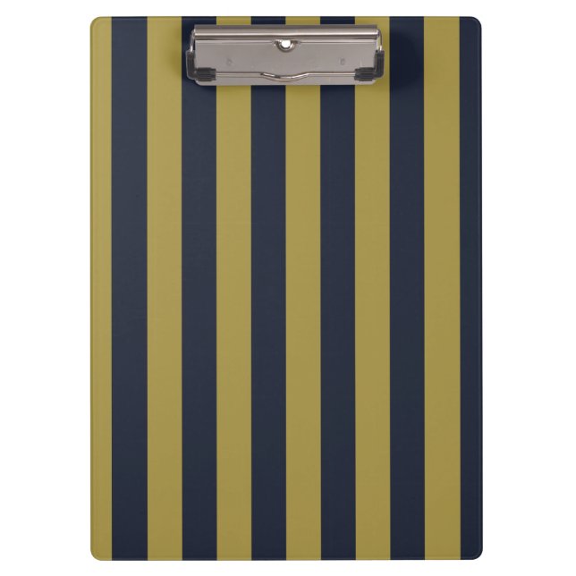 Elegant Gold & Navy Blue Vertical Stripes Clipboard (Front)