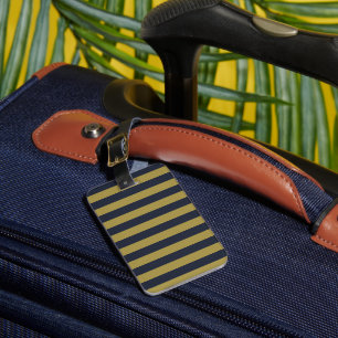 Elegant Gold & Navy Blue Vertical Stripes Luggage Tag