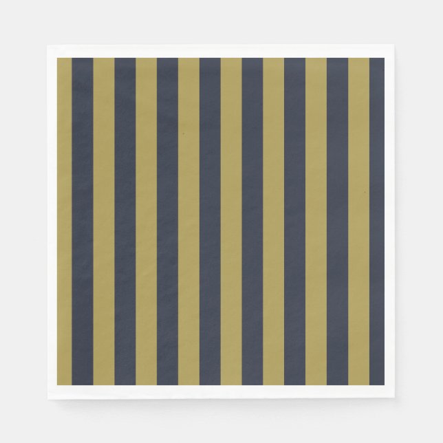 Elegant Gold & Navy Blue Vertical Stripes Napkin (Front)